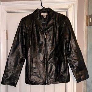 Alfani Women's Black Leather Zip-Front Jacket